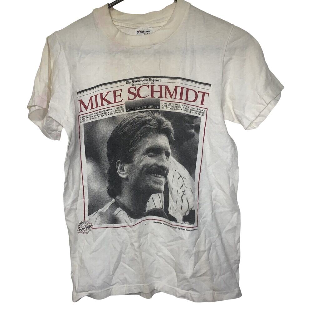 Vintage 1989 Mike Schmidt Philadelphia Phillies Front Pages MLB Stedman Shirt S